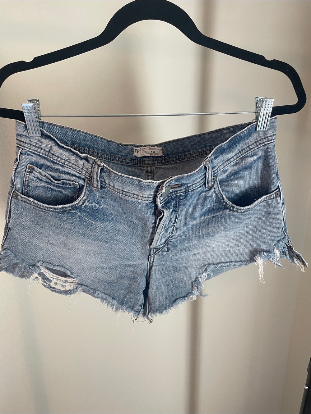 Free People Light Blue Distressed Denim Cutoff Shorts